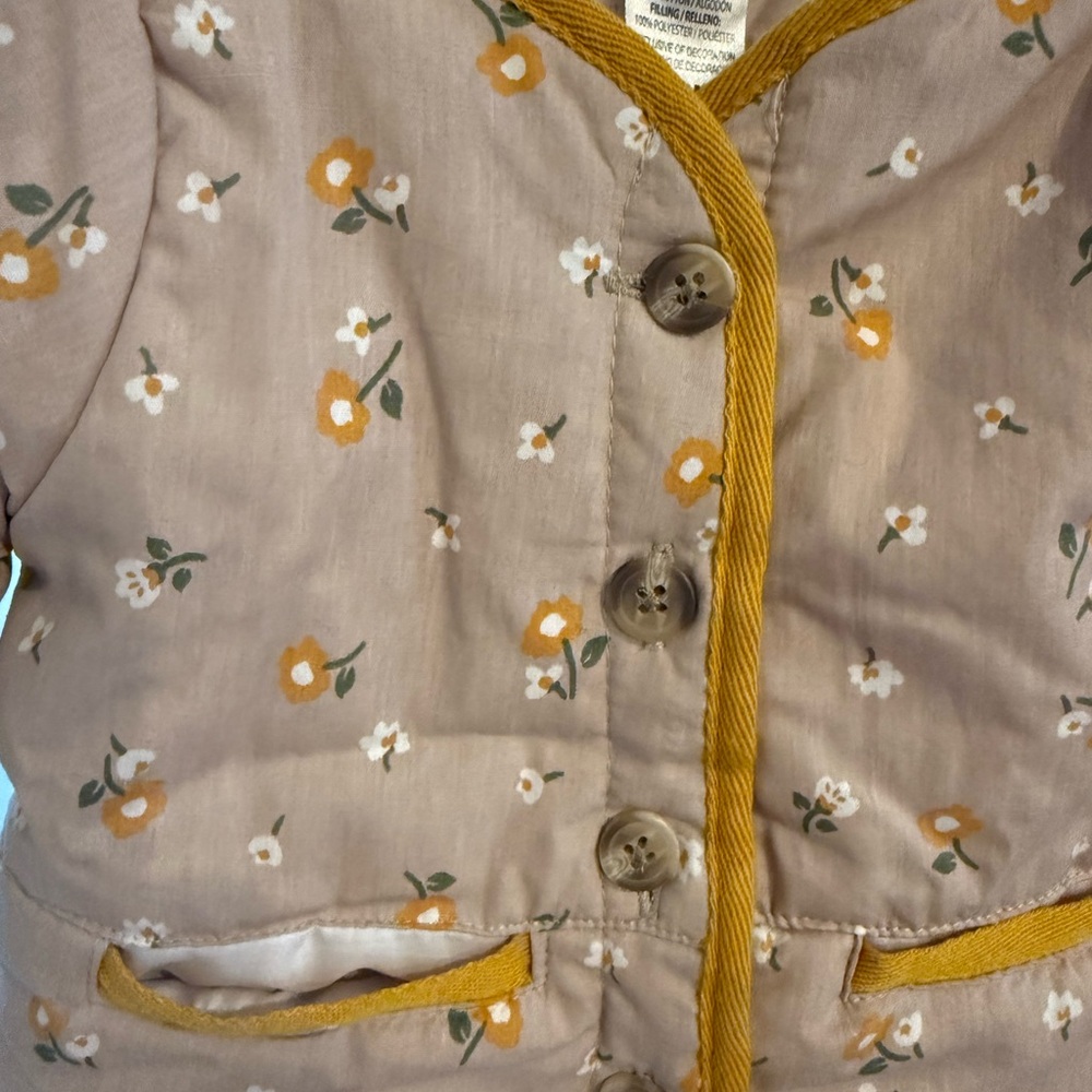 Kids Floral Quilted Jacket with Mustard Trim